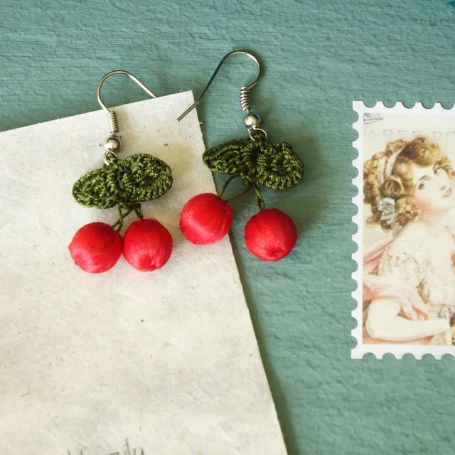 Needle Lace Cherry Earring