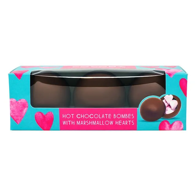HOT CHOCOLATE BOMBE WITH HEART MARSHMALLOWS (3-pc box), case of 6