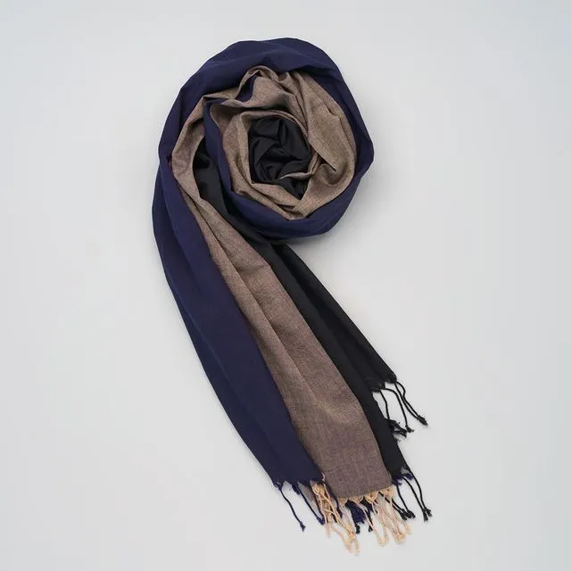 Soft handwoven cotton scarf blue-black-nude