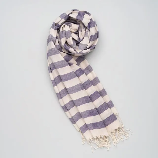 Soft handwoven cotton scarf blue-white stripes