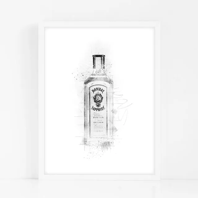 Bombay Sapphire Gin Bottle - Black Home Decor Print