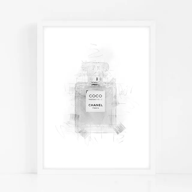 Chanel Coco Mademoiselle Perfume Bottle - Black Home Decor Print