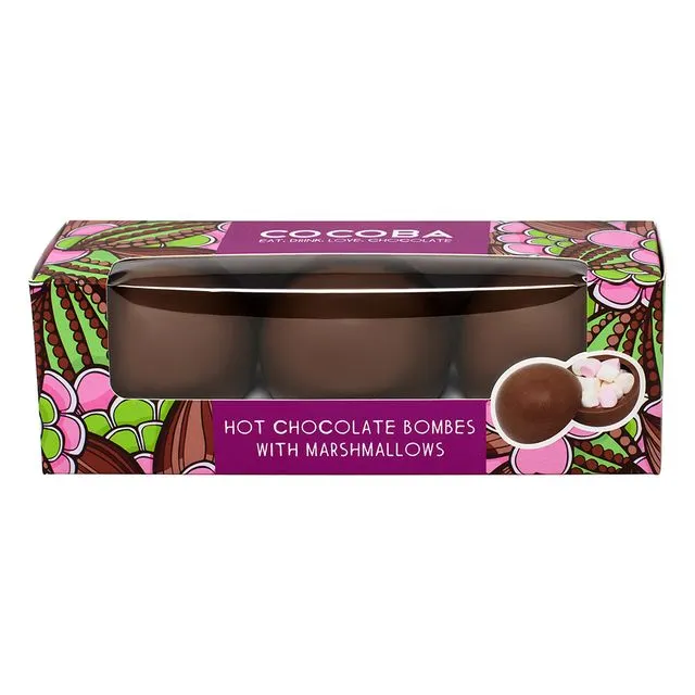 HOT CHOCOLATE BOMBES WITH MINI MARSHMALLOWS (3-pc box), case of 6