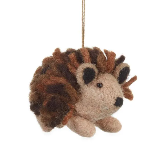 Handmade Felt Brown Hedgehog Hanging Biodegradable Decoration