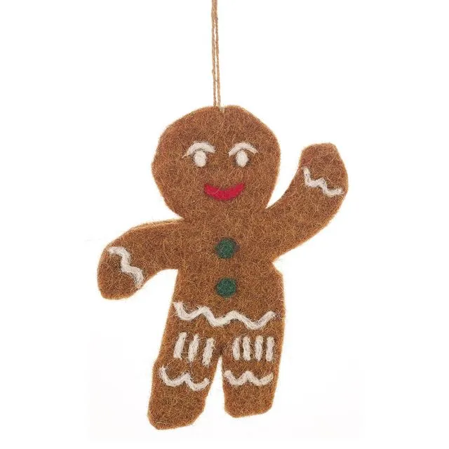 Handmade Felt Jolly Gingerbread Man Hanging Christmas Decoration