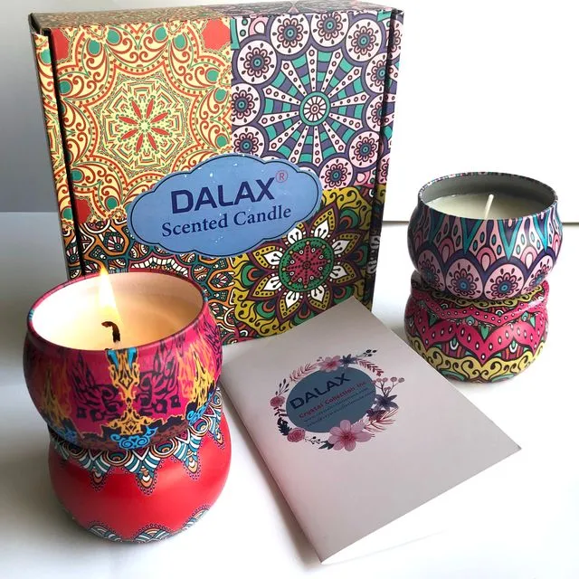 Dalax-Large Size Scented Candles Gift Set, Natural Soy Wax 5.2 Oz Gifts Sets for Women- Aromatherapy Candles Stress Relief, Portable Travel Tin Candles Strongly Fragrance with 8% Essential Oils