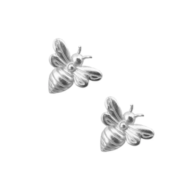 Little Bee Earrings in Satin Sterling Silver Plate