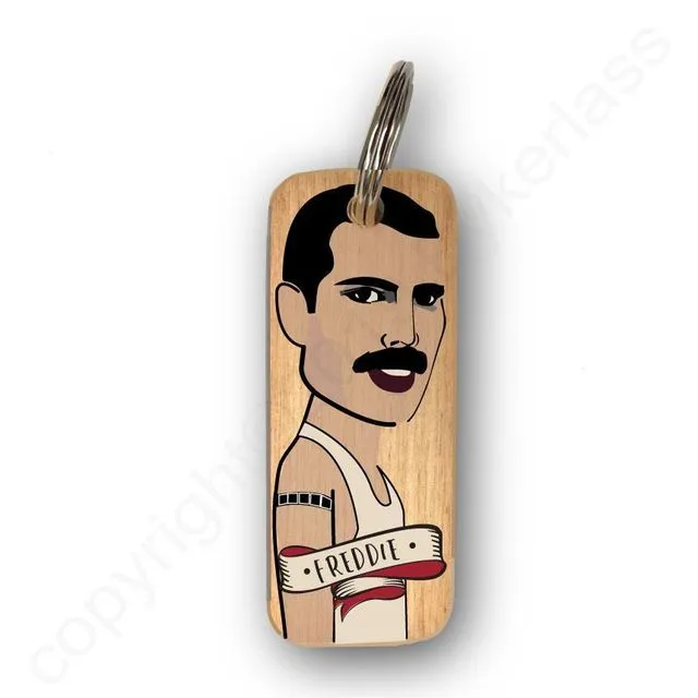 Freddie Mercury Character Wooden Keyring - RWKR1 - Pack of 6