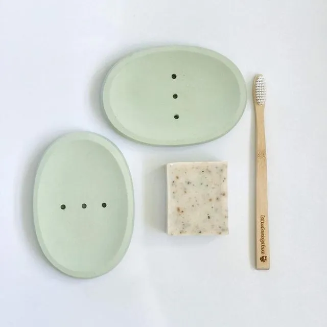 Concrete oval soap dish (pistachio green)