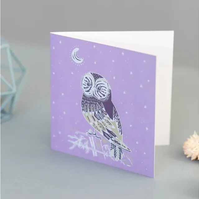 Purple Barn Owl and Night Sky Blank Occasion Greeting Card