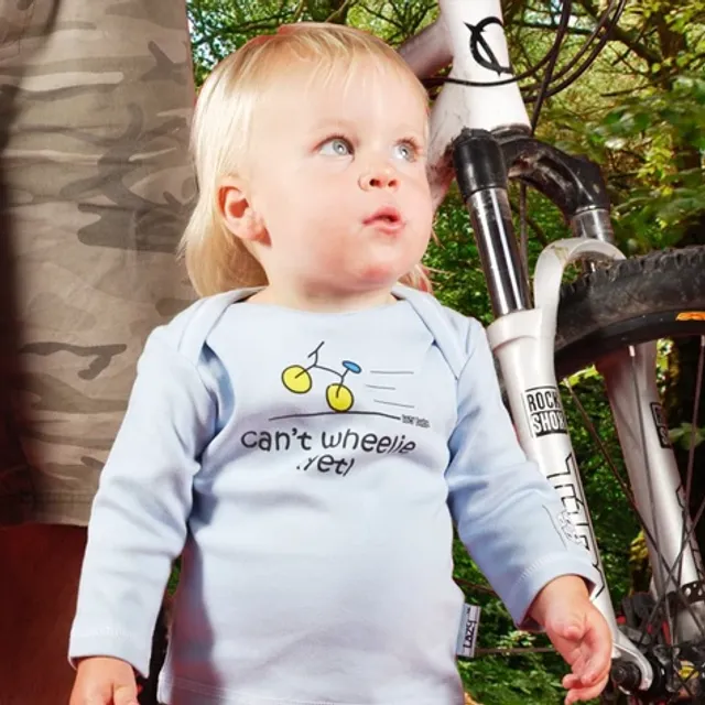 Newborn gift for baby boy cyclist - Can't wheelie yet