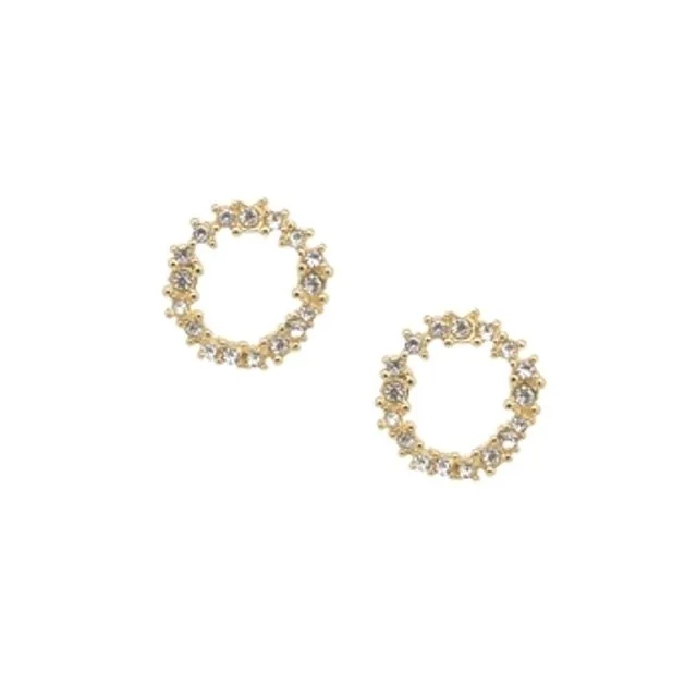 Crystal Cluster Circle Earrings in Gold Plate
