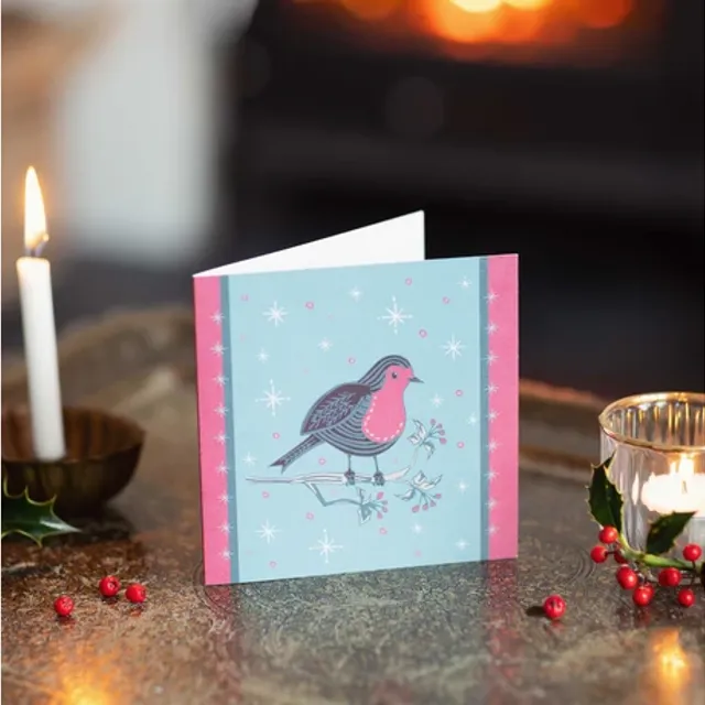 Little Pink Festive Mr Robin Christmas Greeting Card