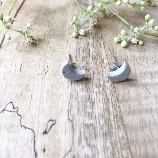 Stud Earrings - Silver grey crescent moon studs, pack of 2