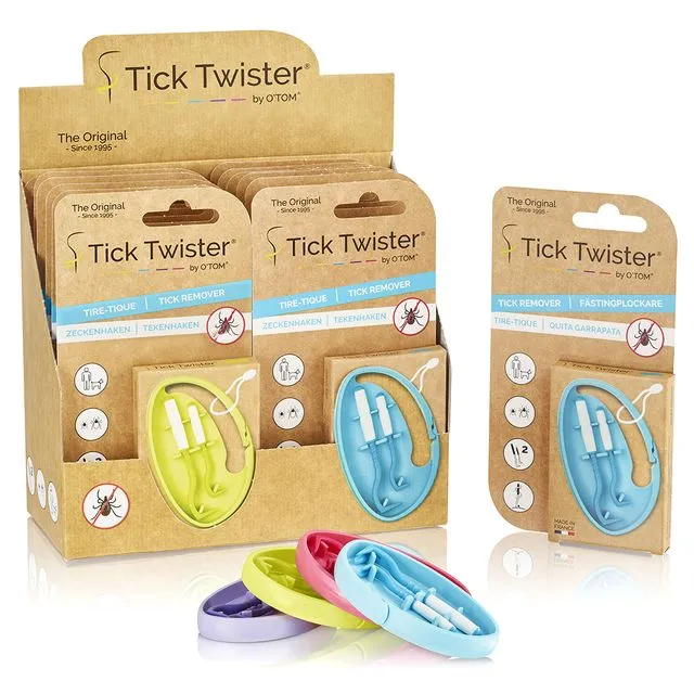 Display with 12 Clipbox Tick Twister® in boxes