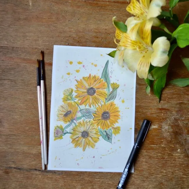 Print on Heavyweight Matte Paper - Sunflowers - A6 Postcard/Print