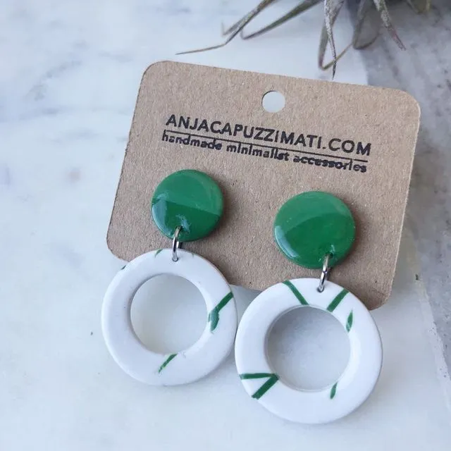 Dangle Stud Earrings - Green and white twig cut out dangle earrings, pack of 2