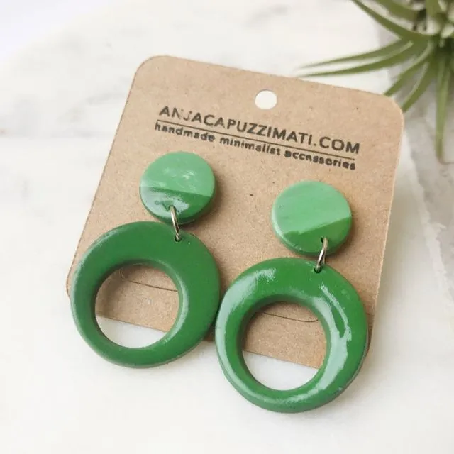 Dangle Stud Earrings - Green cut out dangle earrings, pack of 2