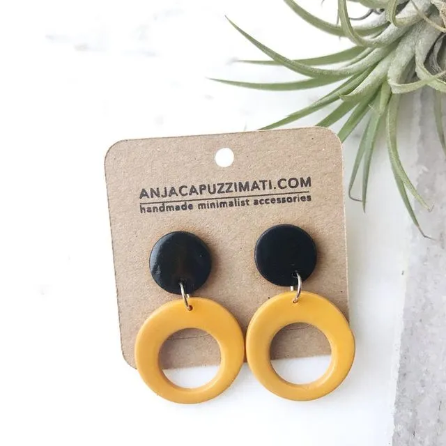 Dangle Stud Earrings - Mustard and black cut out dangle earrings, pack of 2