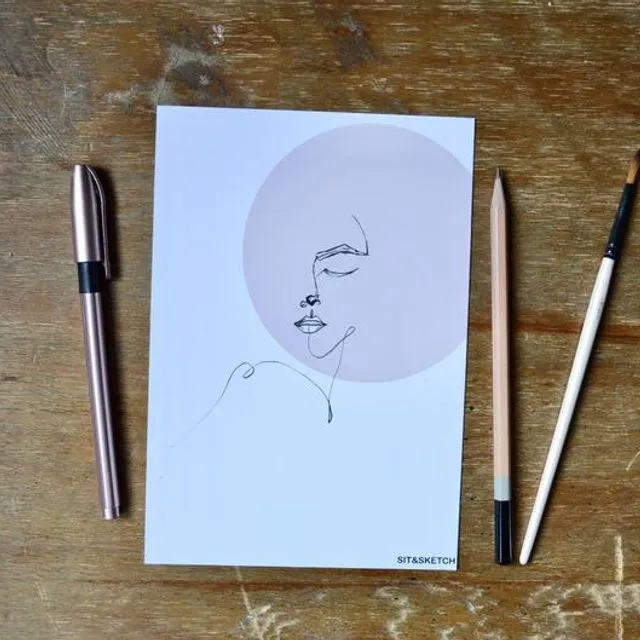 Hand Drawn and Digital Art Print - Face Print - A6 Postcard/Print