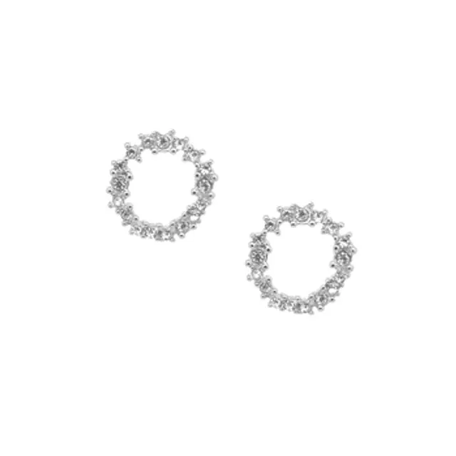 Crystal Cluster Circle Earrings in Silver