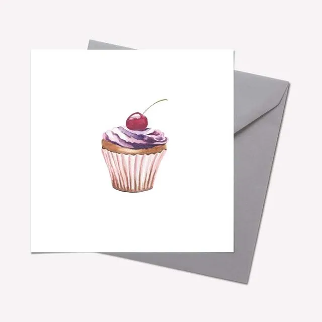 Patisserie Collection: CHERRY CUPCAKE CARD - pack of 6