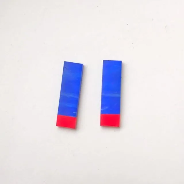 Stud Earrings - blue and red long studs, pack of 3