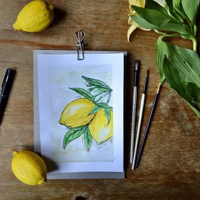 Gouache printed on matte finish paper - When life gives you lemons - A6 Postcard/Print