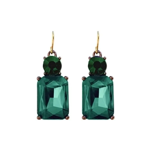 Twin Gem Earrings in Emerald Green & Antique Gold