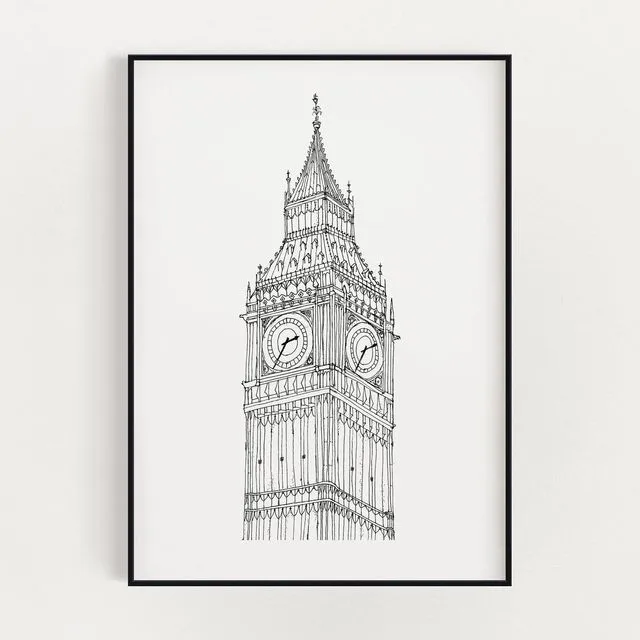 London Prints:  Big Ben black and white