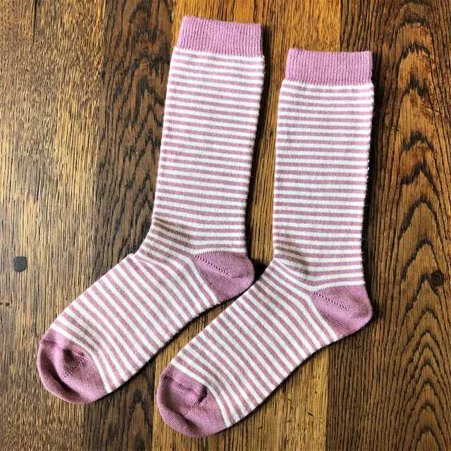 Ladies Stripey Alpaca Socks - Pale Pink