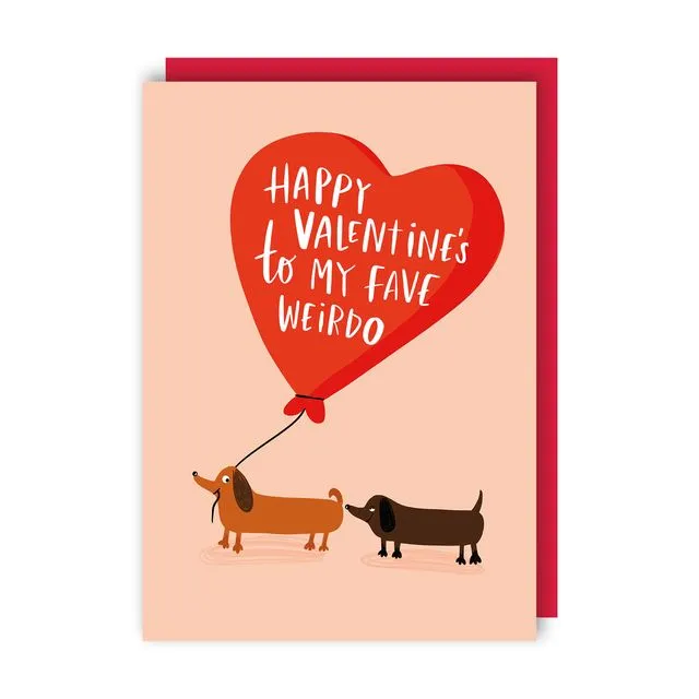 Fave Weirdo Sausage Dog Valentine's Day Card pack of 6
