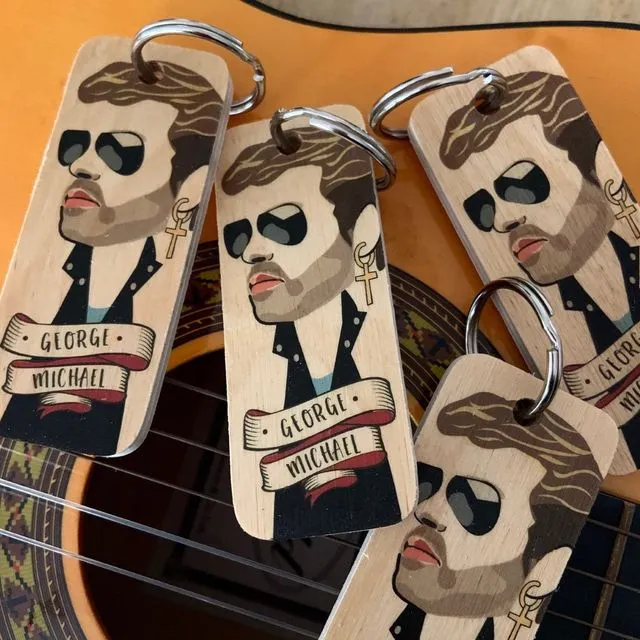 George Michael Character Wooden Keyring - RWKR1 - Pack of 6