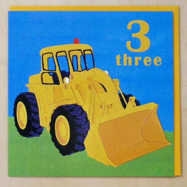 Age 3 Yellow Digger Birthday Card (bundle of 6)