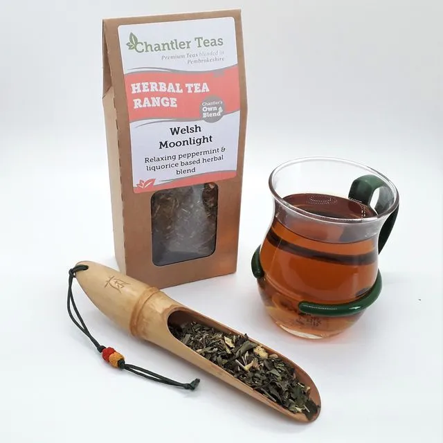 Welsh Moonlight Loose leaf herbal tea, 80g Retail Box, Peppermint and Liquorice with Fennel and Lemongrass herbal tea
