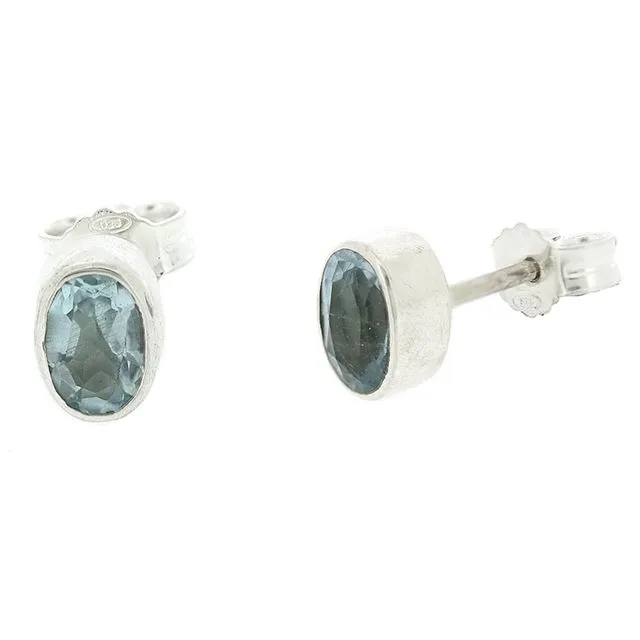 4mm Oval Studs in Blue Topaz and Sterling Silver