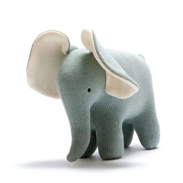 Organic Cotton Knit Large Teal Elephant Soft Toy