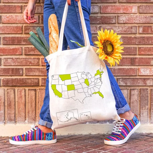USA Map Colour In Tote Bag