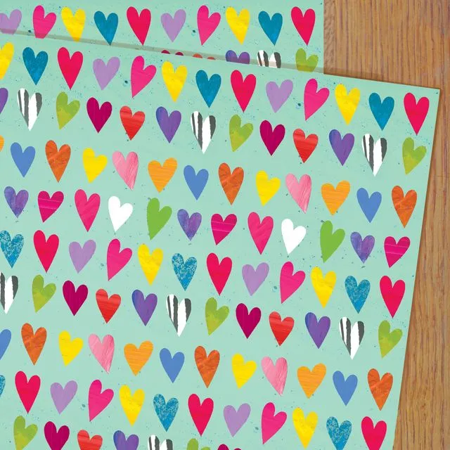 WP32 coloured hearts wrapping paper