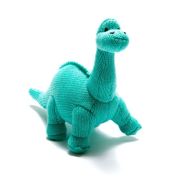 Knitted Ice Blue Diplodocus Dinosaur Baby Rattle