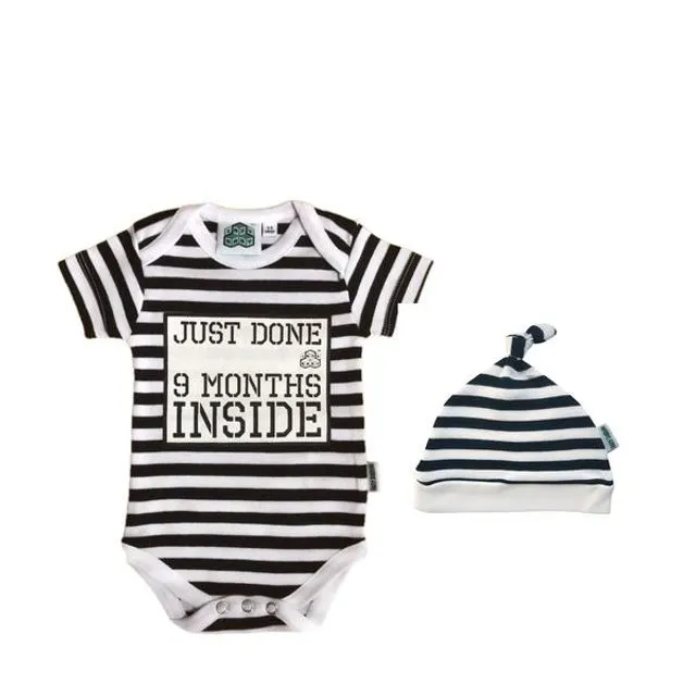 Baby Shower Gift -Just Done 9 Months Inside® Romper & Hat Gift Bundle