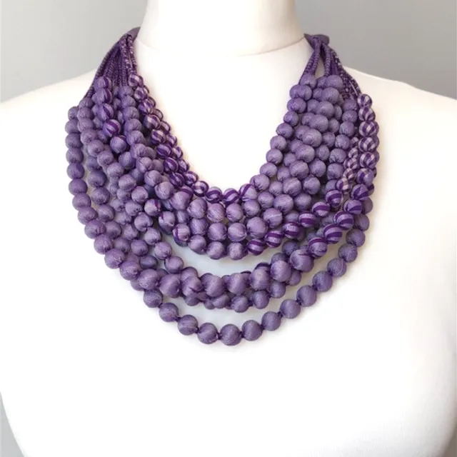 Multi-layered 12 Strand Sari Necklace - Periwinkle