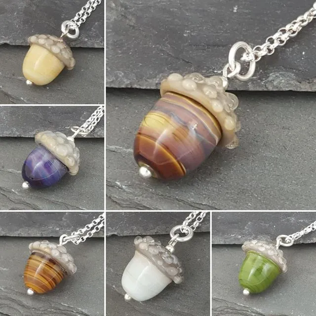 Acorn Necklaces, 16" or 18" Sterling Silver Chain - Flora Collection