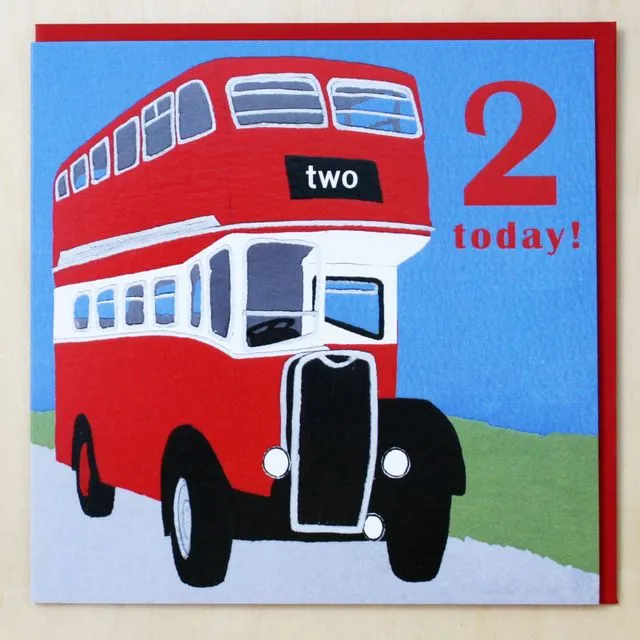 Age 2 Red Bus Birthday Card (bundle of 6)