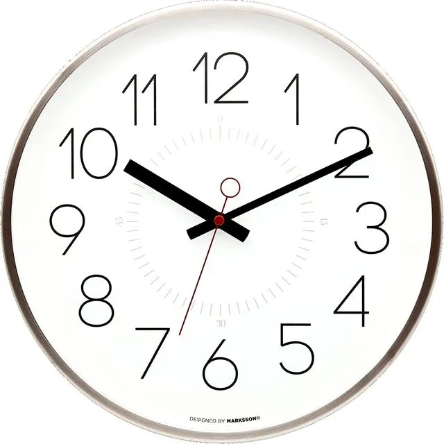 Marksson - White - Kinney No-Ticking Silent Wall Clock - 12 inch Quartz - Stainless Steel, Premium Grade, High End - Modern Minimalist