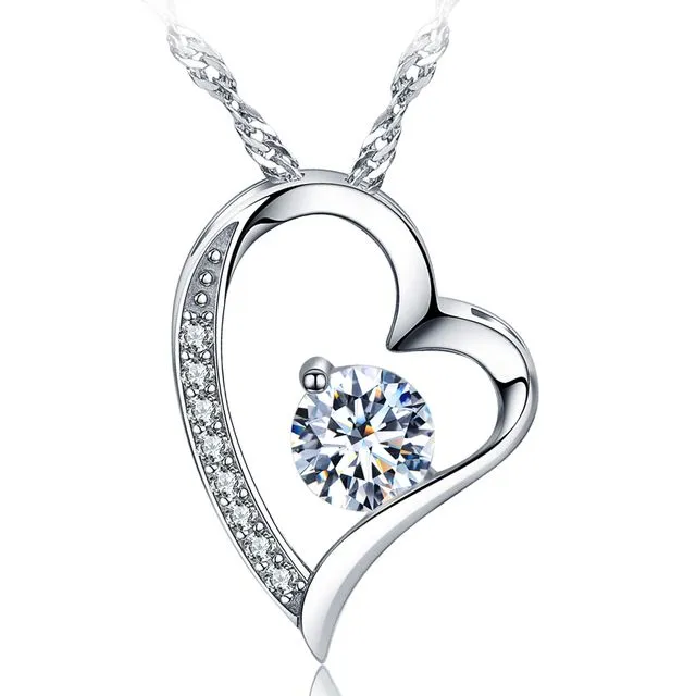 White Gold Filled Created Diamond Heart Pendant Necklace