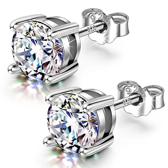 925 Sterling Silver Created Diamond Round Stud Earring