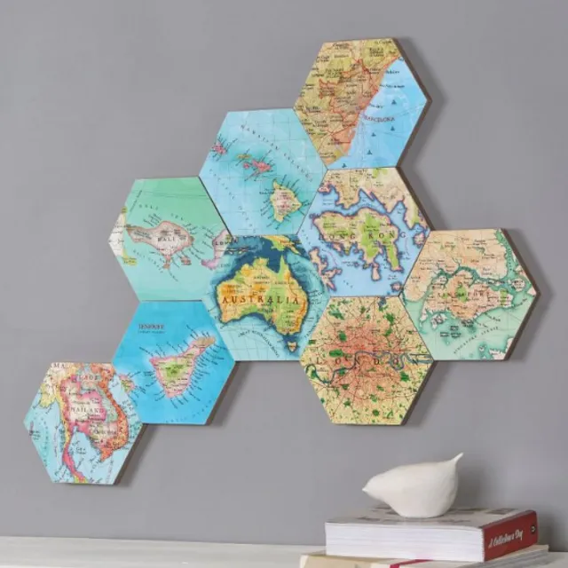 Map Wall Art Hexagons - pack of 10