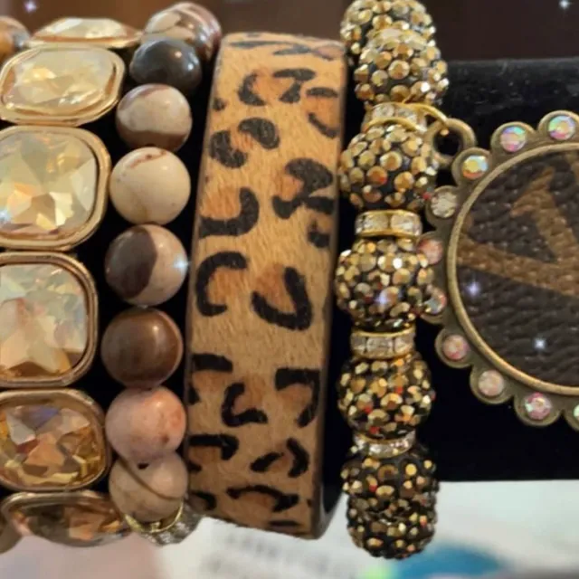 Lv Upcycled Leopard Stretch bracelet
