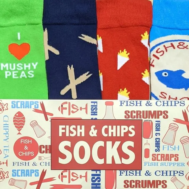 Unisex fish & chips socks - four pair gift set
